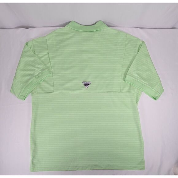 Men's Columbia PFG Performance Polo Shirt Size Large Green & White Stripe Active - Picture 3 of 6